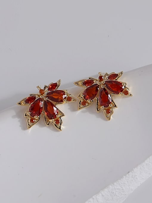 14k gold [red] Brass Cubic Zirconia Leaf Dainty Stud Earring